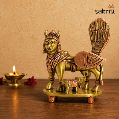 Sacred Needs Brass Kamadhenu Cow Idol – 4.3 Inch (10.9 cm) Height | Divine Kamadhenu Statue for Pooja Room, Home Temple, Vastu & Spiritual Décor