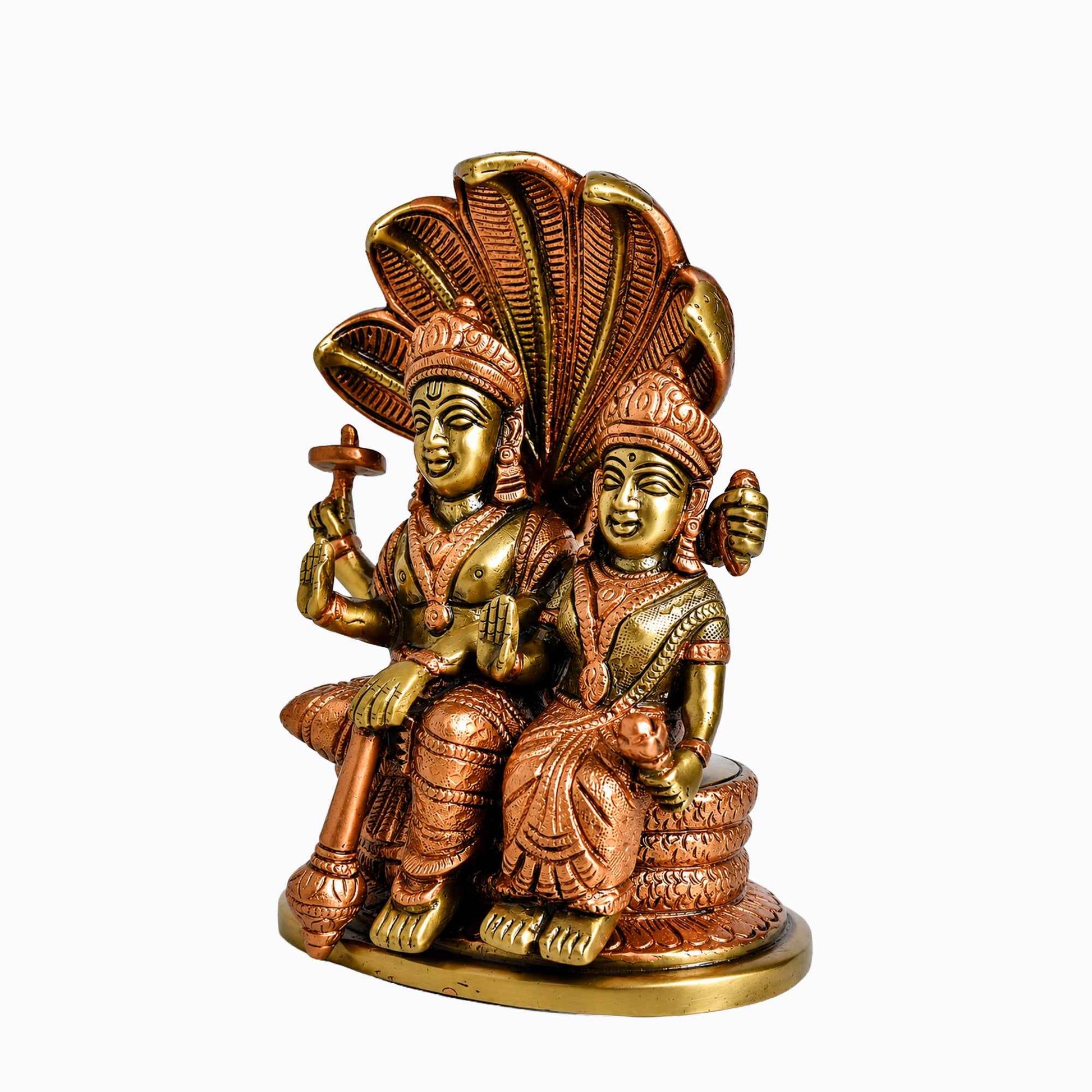 Sacred Needs Brass Vishnu Lakshmi Idol – 7 Inch (17.8 cm) Height | Lord Vishnu & Goddess Lakshmi Statue for Pooja Room, Home Temple & Spiritual Décor
