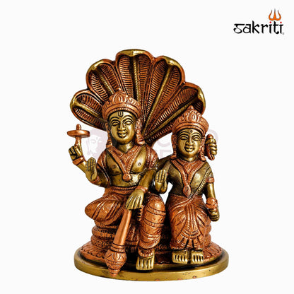Sacred Needs Brass Vishnu Lakshmi Idol – 7 Inch (17.8 cm) Height | Lord Vishnu & Goddess Lakshmi Statue for Pooja Room, Home Temple & Spiritual Décor
