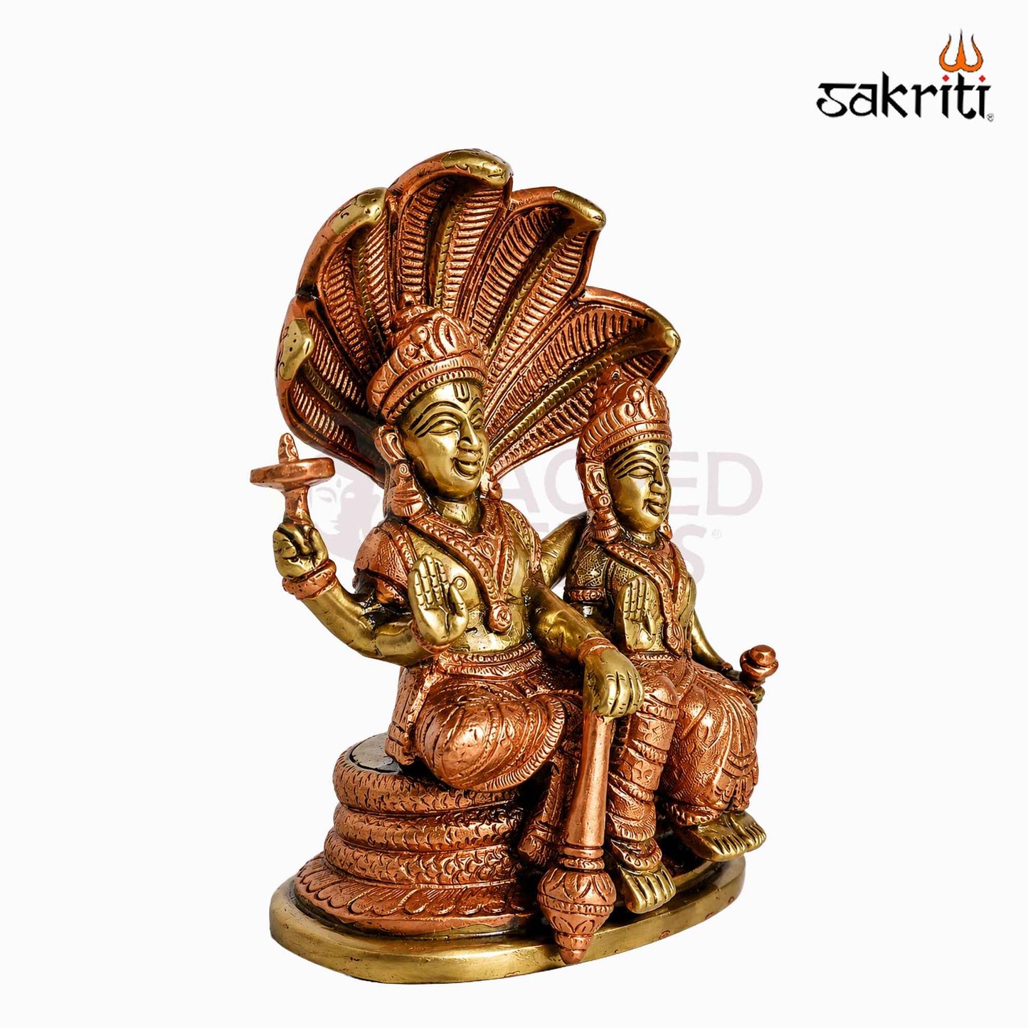 Sacred Needs Brass Vishnu Lakshmi Idol – 7 Inch (17.8 cm) Height | Lord Vishnu & Goddess Lakshmi Statue for Pooja Room, Home Temple & Spiritual Décor