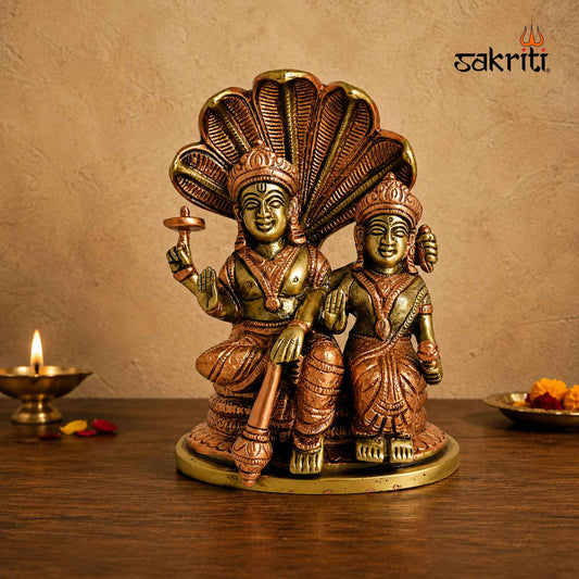 Sacred Needs Brass Vishnu Lakshmi Idol – 7 Inch (17.8 cm) Height | Lord Vishnu & Goddess Lakshmi Statue for Pooja Room, Home Temple & Spiritual Décor