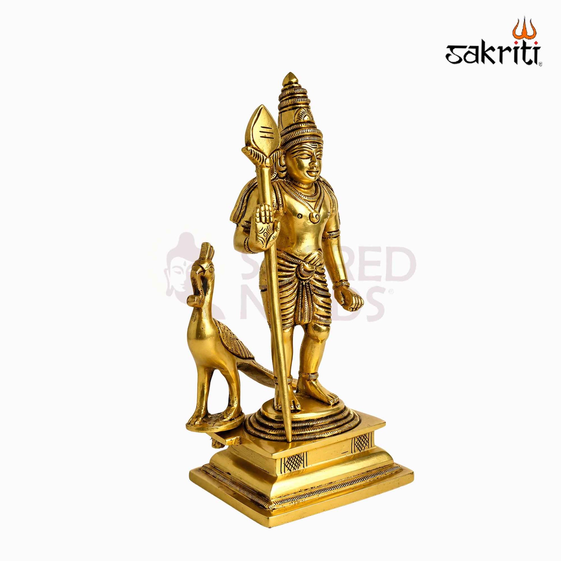 Sacred Needs Brass Murugan Idol – 6.5 Inch (16.5 cm) Height | Lord Murugan Statue for Pooja Room, Temple, Home Décor & Spiritual Worship