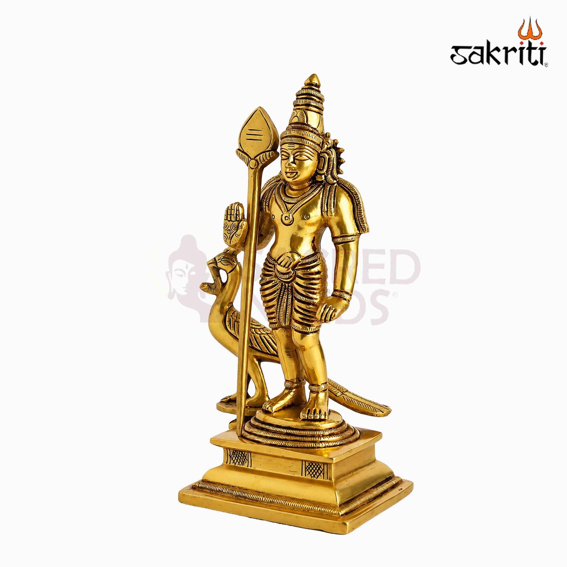 Sacred Needs Brass Murugan Idol – 6.5 Inch (16.5 cm) Height | Lord Murugan Statue for Pooja Room, Temple, Home Décor & Spiritual Worship