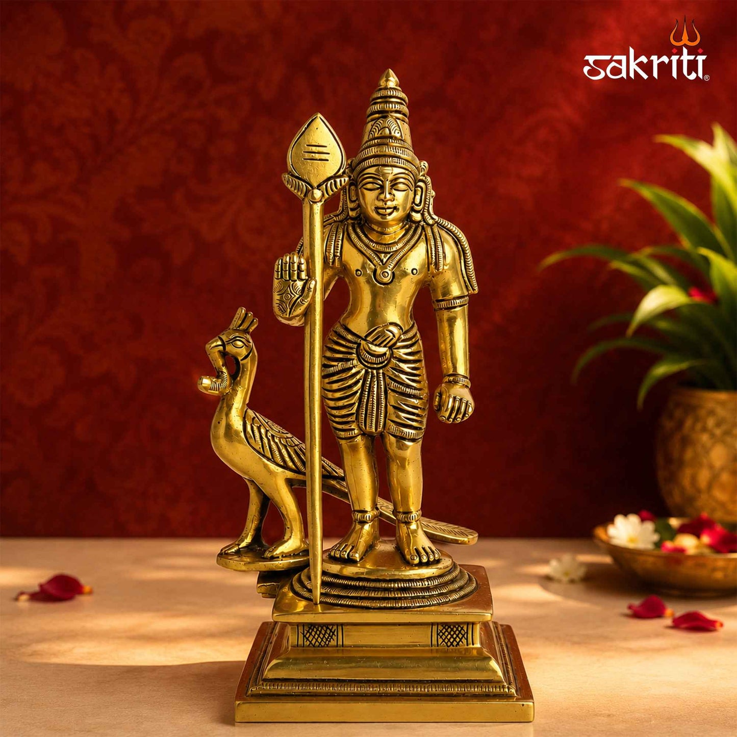 Sacred Needs Brass Murugan Idol – 6.5 Inch (16.5 cm) Height | Lord Murugan Statue for Pooja Room, Temple, Home Décor & Spiritual Worship