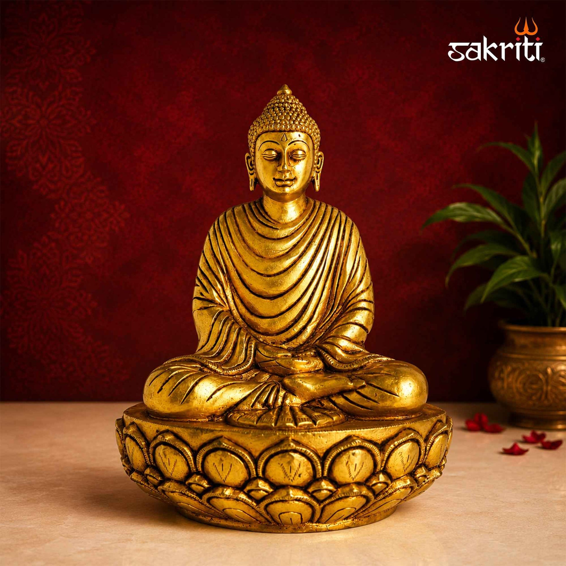 Sacred Needs Brass Buddha Idol – 8.5 Inch (21.6 cm) Height | Meditating Buddha Statue for Home Décor, Meditation Room, Office & Spiritual Serenity