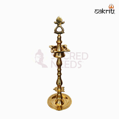 Sacred Needs Brass Tirunelveli Kuthu Vilakku – 21.5 Inch (54.6 cm) Height | Traditional South Indian Brass Standing Lamp for Pooja & Temple
