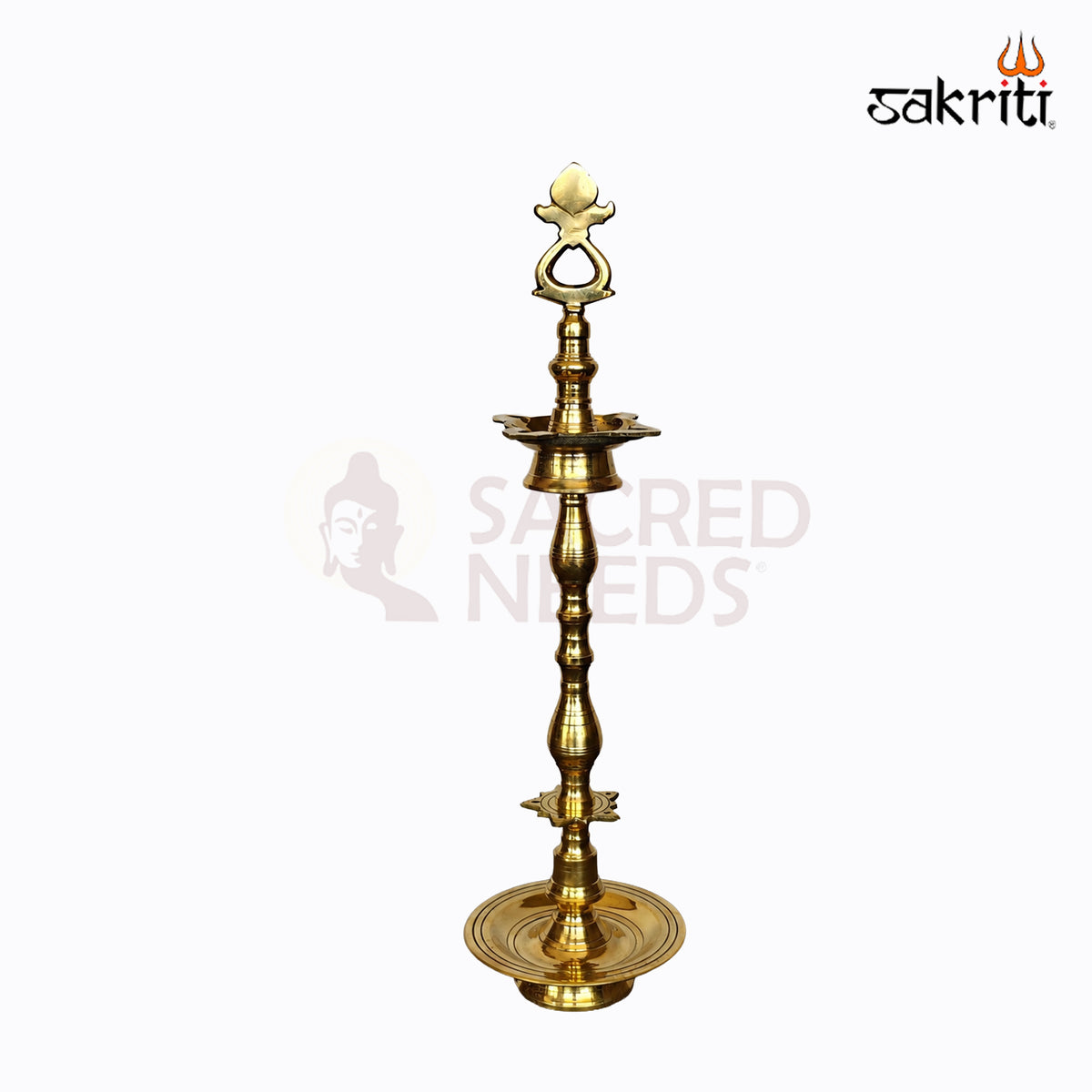 Sacred Needs Brass Tirunelveli Kuthu Vilakku – 21.5 Inch (54.6 cm) Height | Traditional South Indian Brass Standing Lamp for Pooja & Temple