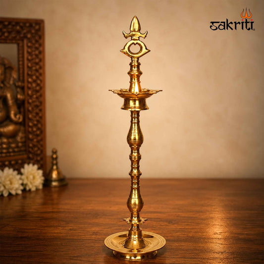 Sacred Needs Brass Tirunelveli Kuthuvilaku – 24 Inch (61 cm) Height | Traditional Tall Brass Oil Lamp for Pooja, Temple & Festive Decor