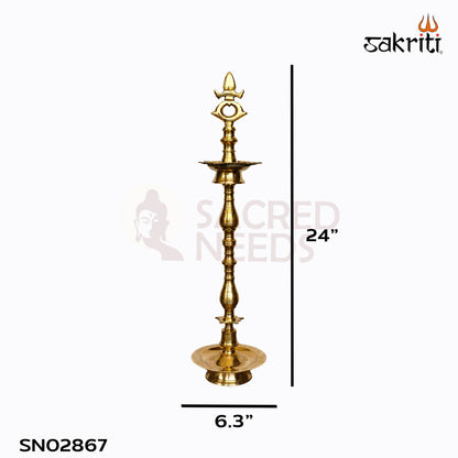 Sacred Needs Brass Tirunelveli Kuthuvilaku – 24 Inch (61 cm) Height | Traditional Tall Brass Oil Lamp for Pooja, Temple & Festive Decor