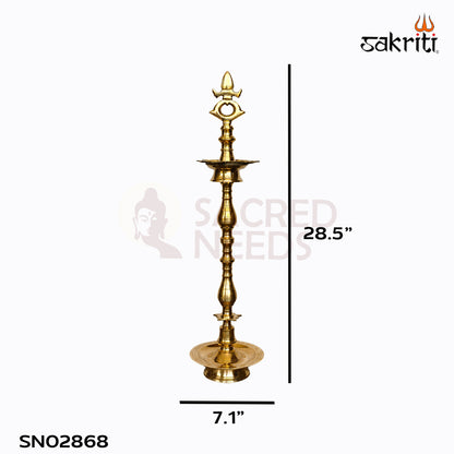 Sacred Needs Brass Tirunelveli Kuthuvilaku – 28.5 Inch (72.4 cm) Height | Traditional Tall Brass Diya Lamp for Pooja Room, Temple & Festivals