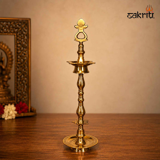 Sacred Needs Brass Tirunelveli Kuthuvilaku – 34.5 Inch (87.6 cm) Height | Traditional South Indian Brass Standing Oil Lamp for Pooja, Temple & Home