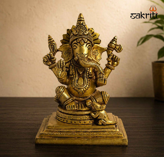 Sacred Needs Brass Ganesha Idol – 6 Inch (15.2 cm) Height | Lord Ganesha Statue for Pooja Room, Home Temple, Office & Spiritual Décor