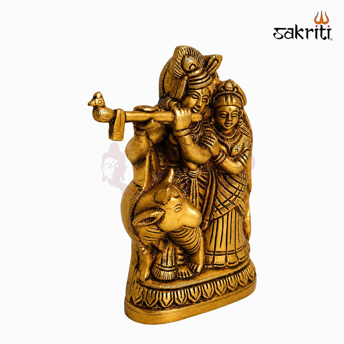 Sacred Needs Brass Radha Krishna with Cow Idol – 6 Inch (15.2 cm) Height | Krishna Radha Statue for Pooja Room, Home Temple & Devotional Décor