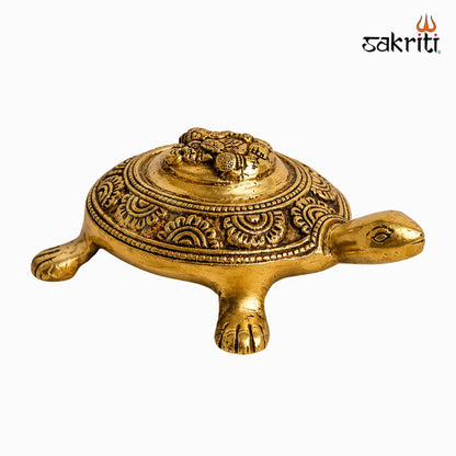 Sacred Needs Brass Ganesha Tortoise Idol – 2.5 Inch (6.4 cm) Height | Lord Ganesha on Tortoise Statue for Pooja Room, Vastu & Home Décor