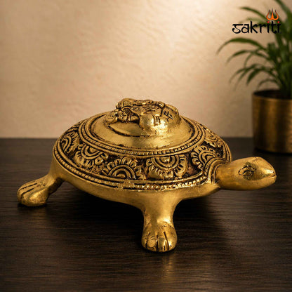 Sacred Needs Brass Ganesha Tortoise Idol – 2.5 Inch (6.4 cm) Height | Lord Ganesha on Tortoise Statue for Pooja Room, Vastu & Home Décor
