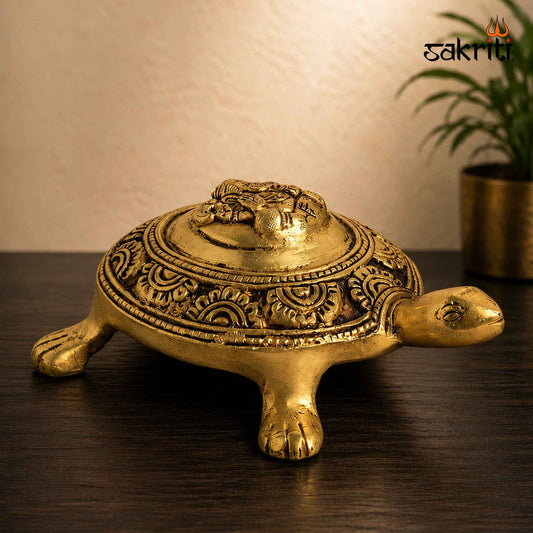 Sacred Needs Brass Ganesha Tortoise Idol – 2.5 Inch (6.4 cm) Height | Lord Ganesha on Tortoise Statue for Pooja Room, Vastu & Home Décor
