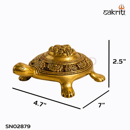 Sacred Needs Brass Ganesha Tortoise Idol – 2.5 Inch (6.4 cm) Height | Lord Ganesha on Tortoise Statue for Pooja Room, Vastu & Home Décor