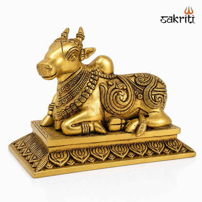 Sacred Needs Brass Nandhi Idol – 5.8 Inch (14.7 cm) Height | Traditional Nandi Statue for Shiva Pooja, Home Temple & Spiritual Décor