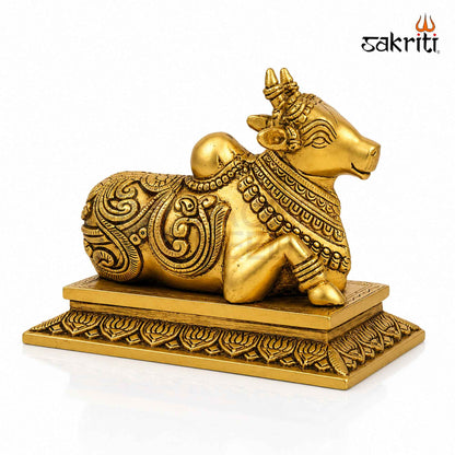 Sacred Needs Brass Nandhi Idol – 5.8 Inch (14.7 cm) Height | Traditional Nandi Statue for Shiva Pooja, Home Temple & Spiritual Décor