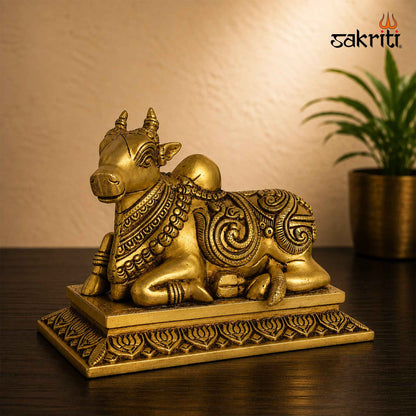 Sacred Needs Brass Nandhi Idol – 5.8 Inch (14.7 cm) Height | Traditional Nandi Statue for Shiva Pooja, Home Temple & Spiritual Décor