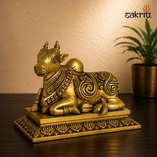 Sacred Needs Brass Nandhi Idol – 5.8 Inch (14.7 cm) Height | Traditional Nandi Statue for Shiva Pooja, Home Temple & Spiritual Décor