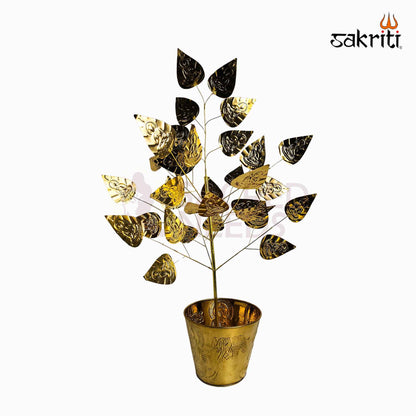 Sacred Needs Brass ICC Planter with Leaf – 28 Inch (71.1 cm) Height | Decorative Brass Floor Planter for Home, Entrance & Interior Décor