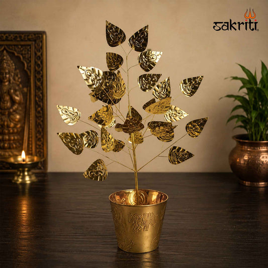 Sacred Needs Brass ICC Planter with Leaf – 28 Inch (71.1 cm) Height | Decorative Brass Floor Planter for Home, Entrance & Interior Décor
