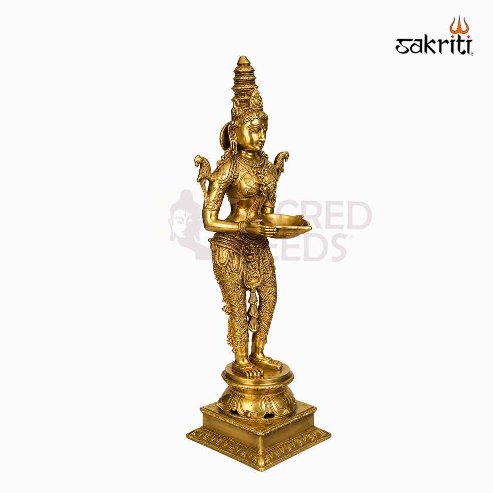 Sacred Needs Brass Pavai Vilakku – 31 Inch (78.7 cm) Height | Traditional Brass Diya Lamp for Pooja Room, Temple & Festive Décor