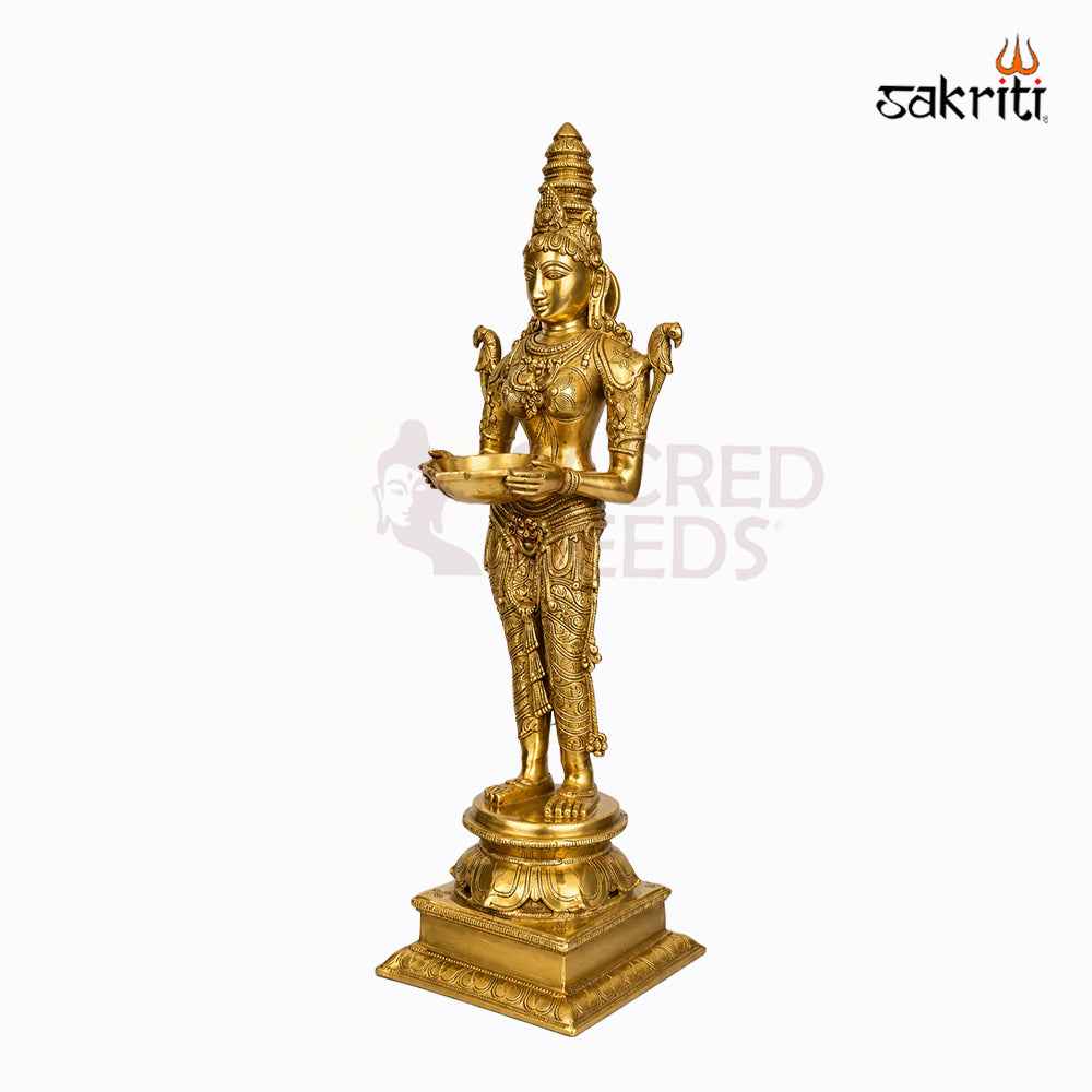 Sacred Needs Brass Pavai Vilakku – 31 Inch (78.7 cm) Height | Traditional Brass Diya Lamp for Pooja Room, Temple & Festive Décor