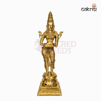 Sacred Needs Brass Pavai Vilakku – 31 Inch (78.7 cm) Height | Traditional Brass Diya Lamp for Pooja Room, Temple & Festive Décor