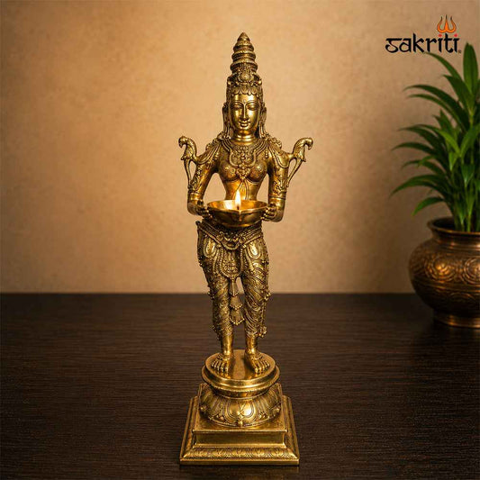 Sacred Needs Brass Pavai Vilakku – 31 Inch (78.7 cm) Height | Traditional Brass Diya Lamp for Pooja Room, Temple & Festive Décor