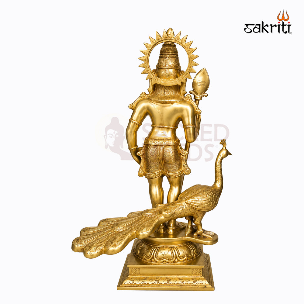 Sacred Needs Brass Bala Murugan with Peacock Idol – 28 Inch (71.1 cm) Height | Lord Murugan Statue for Pooja Room, Temple & Home Décor