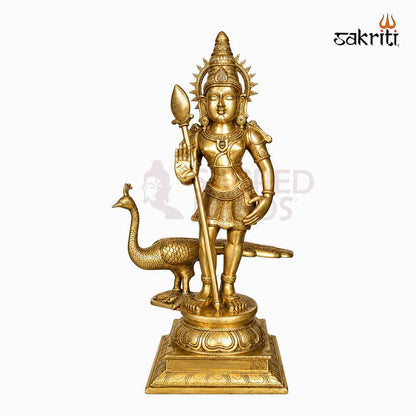 Sacred Needs Brass Bala Murugan with Peacock Idol – 28 Inch (71.1 cm) Height | Lord Murugan Statue for Pooja Room, Temple & Home Décor