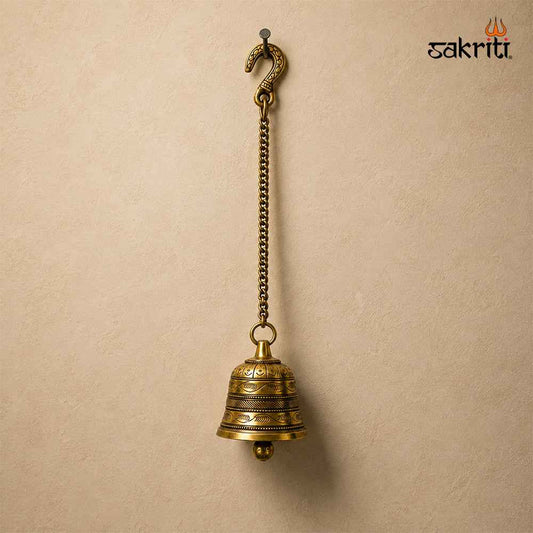 Sacred Needs Brass Bell with Chain – 17.5 Inch (44.5 cm) Height | Traditional Hanging Pooja Bell for Temple, Home & Religious Ceremonies