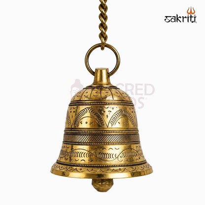 Sacred Needs Brass Bell with Chain – 25 Inch (63.5 cm) Height | Traditional Hanging Temple Bell for Pooja Room, Home Temple & Entrance Décor