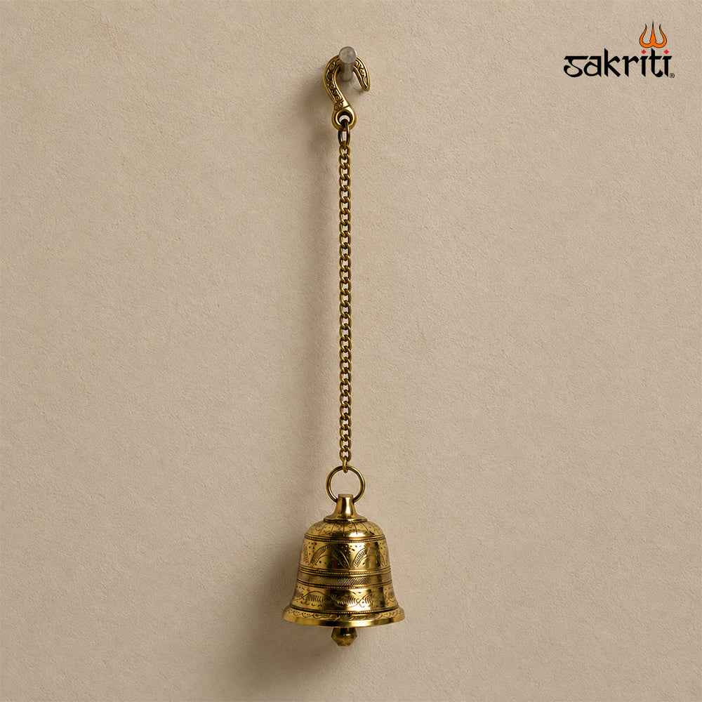 Sacred Needs Brass Bell with Chain – 25 Inch (63.5 cm) Height | Traditional Hanging Temple Bell for Pooja Room, Home Temple & Entrance Décor