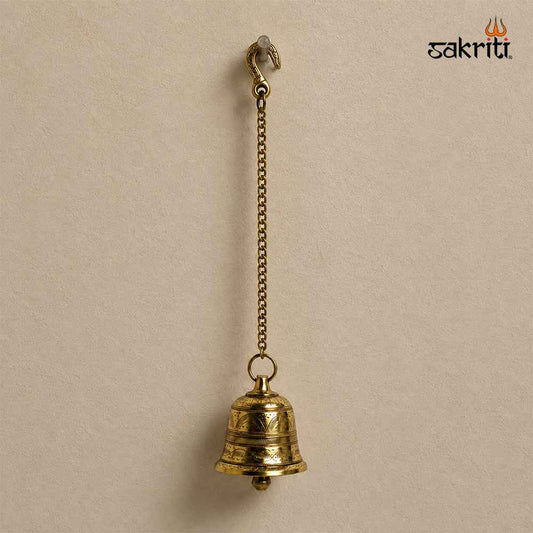 Sacred Needs Brass Bell with Chain – 25 Inch (63.5 cm) Height | Traditional Hanging Temple Bell for Pooja Room, Home Temple & Entrance Décor