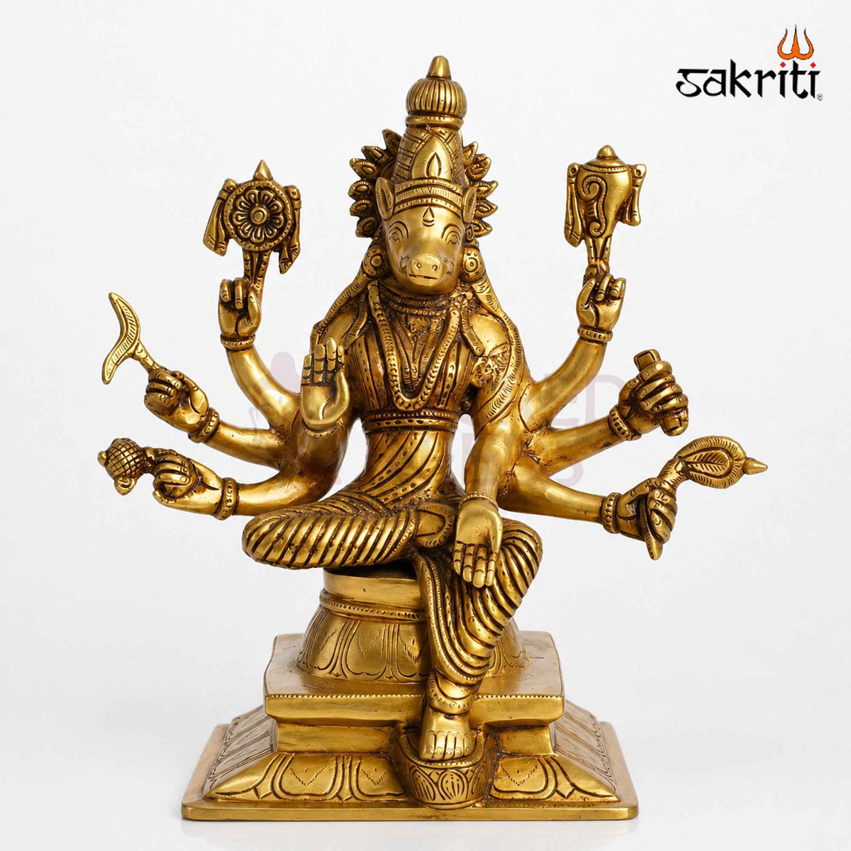 Brass Varahi Amman Idol – 14 Inch (35.6 cm) Height | Goddess Varahi Statue for Pooja Room, Temple, Shakti Worship & Spiritual Décor