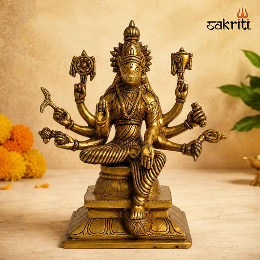 Brass Varahi Amman Idol – 14 Inch (35.6 cm) Height | Goddess Varahi Statue for Pooja Room, Temple, Shakti Worship & Spiritual Décor
