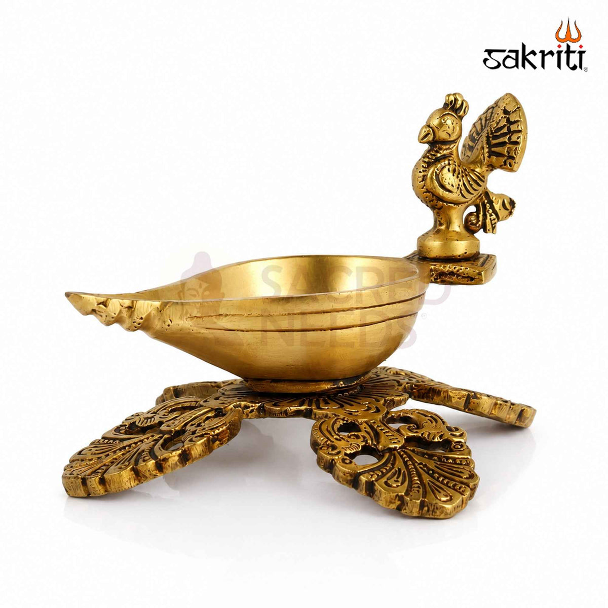 Brass One Mukha Peacock Deepam with Stand – 3.7 Inch (9.4 cm) Height | Traditional Peacock Oil Lamp for Pooja & Home Décor