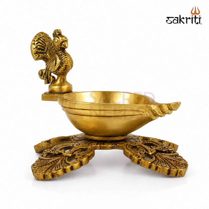 Brass One Mukha Peacock Deepam with Stand – 3.7 Inch (9.4 cm) Height | Traditional Peacock Oil Lamp for Pooja & Home Décor