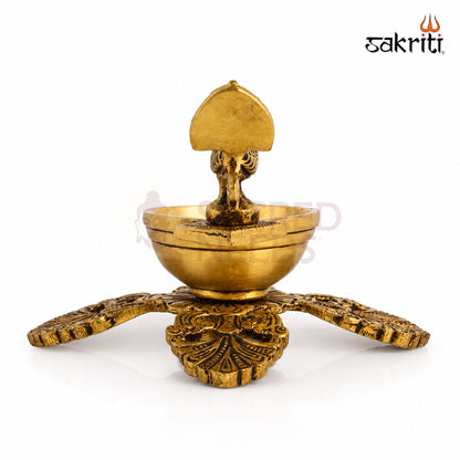 Brass One Mukha Peacock Deepam with Stand – 3.7 Inch (9.4 cm) Height | Traditional Peacock Oil Lamp for Pooja & Home Décor