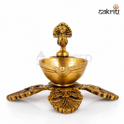 Brass One Mukha Peacock Deepam with Stand – 3.7 Inch (9.4 cm) Height | Traditional Peacock Oil Lamp for Pooja & Home Décor