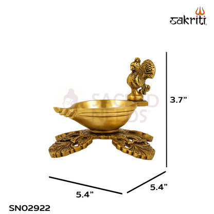 Brass One Mukha Peacock Deepam with Stand – 3.7 Inch (9.4 cm) Height | Traditional Peacock Oil Lamp for Pooja & Home Décor
