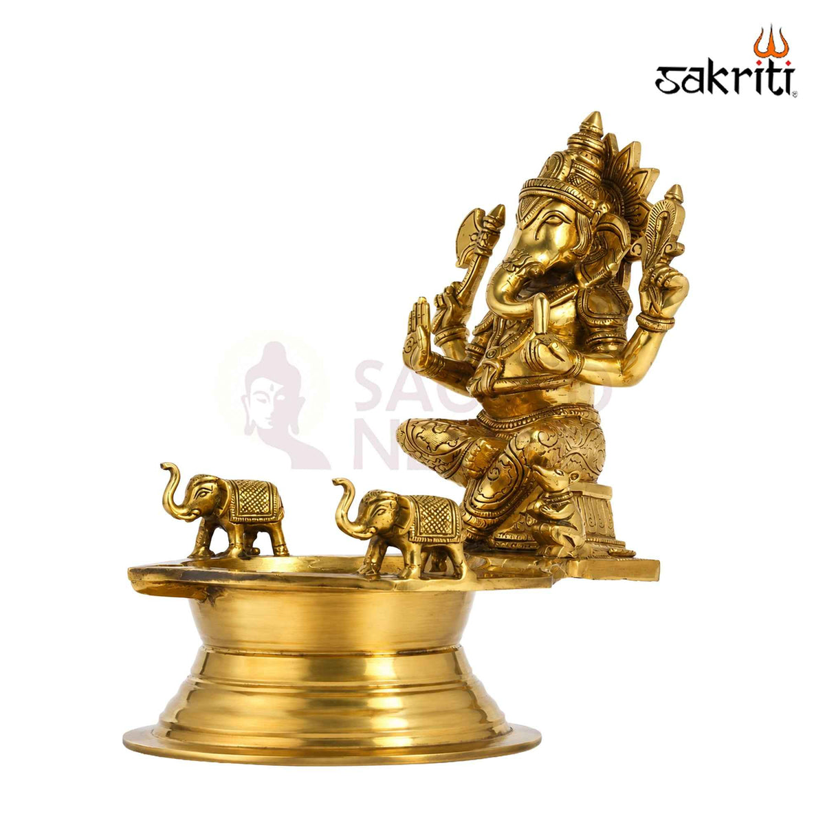 Brass Ganesha Vilakku with Elephant – 12 Inch (30.5 cm) Height | Traditional Brass Oil Lamp for Pooja Room, Temple & Home Décor