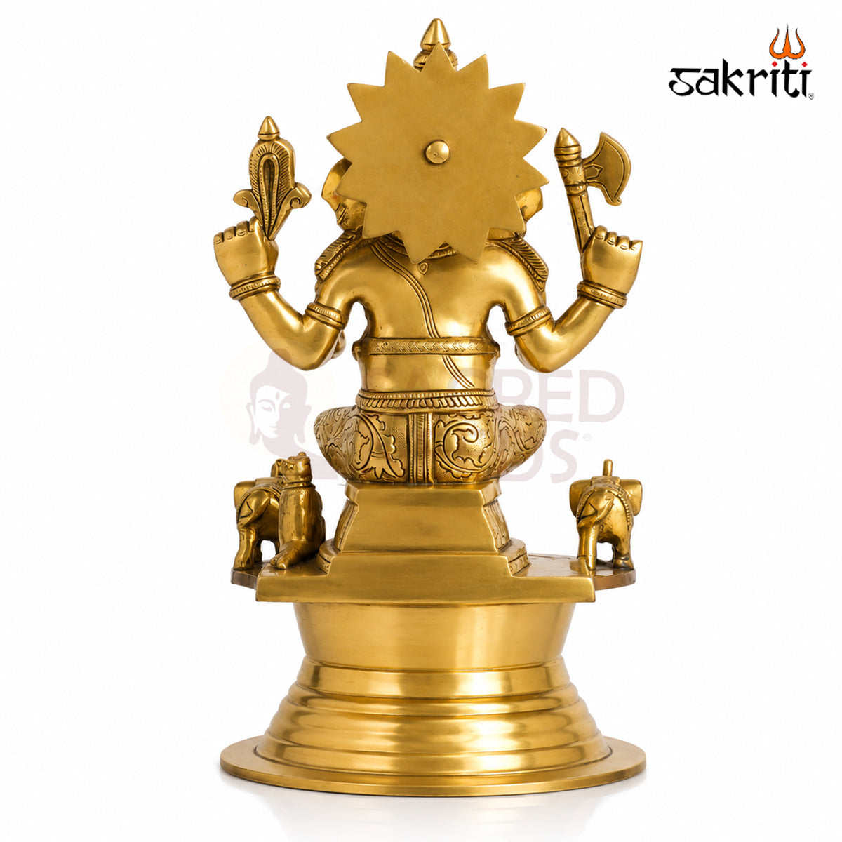 Brass Ganesha Vilakku with Elephant – 12 Inch (30.5 cm) Height | Traditional Brass Oil Lamp for Pooja Room, Temple & Home Décor