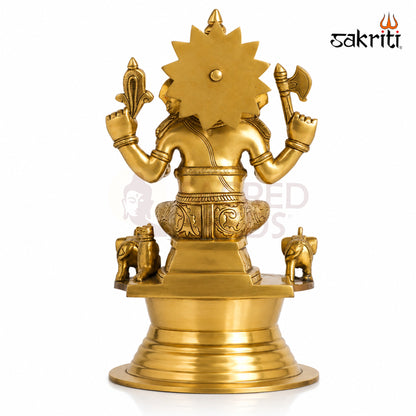 Brass Ganesha Vilakku with Elephant – 12 Inch (30.5 cm) Height | Traditional Brass Oil Lamp for Pooja Room, Temple & Home Décor