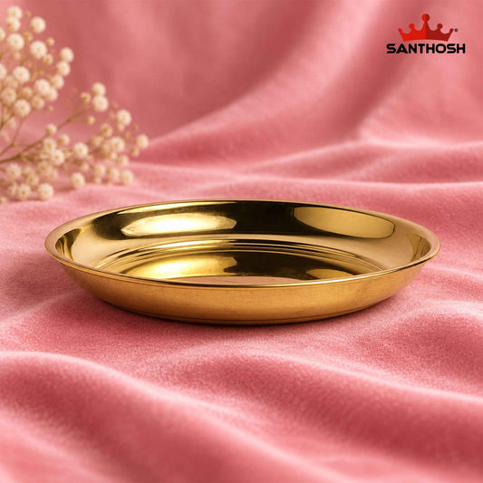 Sacred Needs Brass ICC China Plate – 6.4 Inch (16.3 cm) | Decorative Brass Pooja Plate for Traditional Rituals, Temple & Home Décor
