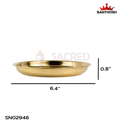 Sacred Needs Brass ICC China Plate – 6.4 Inch (16.3 cm) | Decorative Brass Pooja Plate for Traditional Rituals, Temple & Home Décor