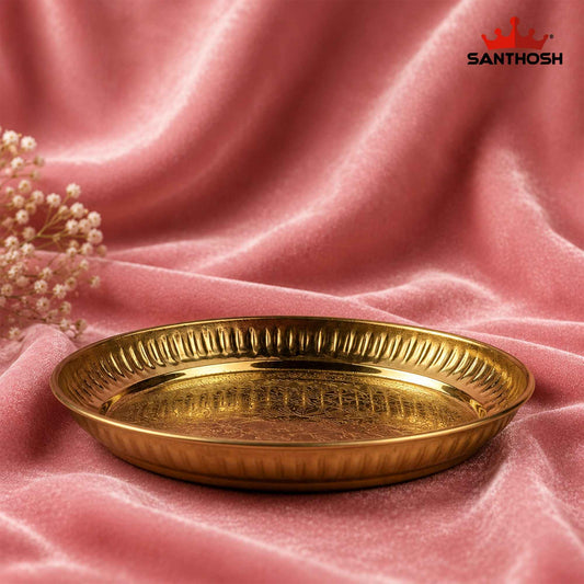 Sacred Needs Brass ICC Etching Plate – 5.3 Inch (13.5 cm) | Decorative Brass Pooja Plate for Traditional Home Temple & Festive Décor